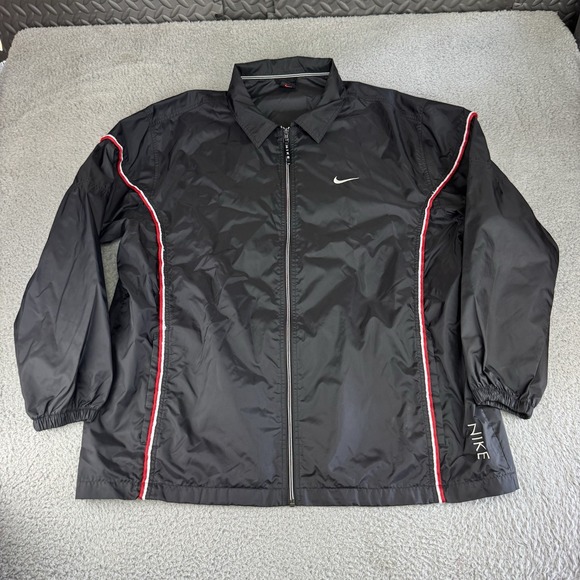 Nike Other - Vtg Nike Jacket Mens Xxl Black  Full Zip‎ Track Windbreaker Red Swoosh 90s Y2K
